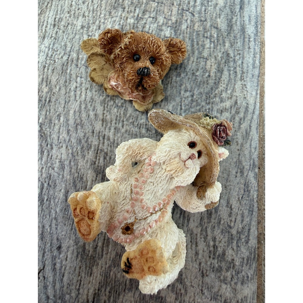 Boyds Bear & Friends Brooch Pin Set Resin Cat Angel 90s teddy vintage cottage